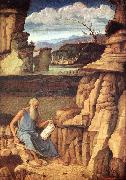 BELLINI, Giovanni St Jerome Reading in the Countryside oil on canvas